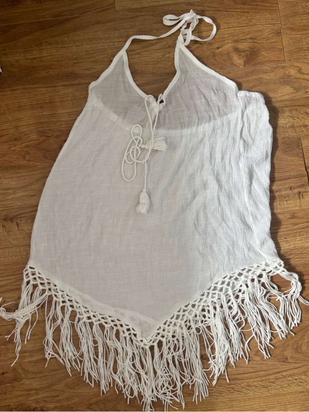 White Fringe Halter Beach Cover-Up
